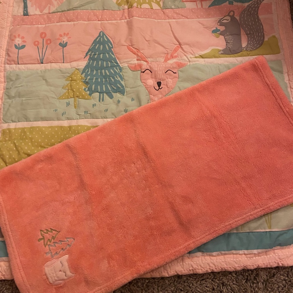 Crib comforter with matching blanket